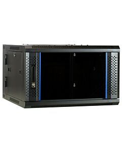6U wand patchkast met glazen voordeur (kantelbaar), 600mm diep 