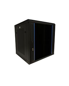 12U wandkast met glazen deur - geperforeerde zijpanelen 600x600x635mm (BxDxH)
