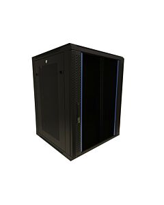 15U wandkast met glazen deur - geperforeerde zijpanelen 600x600x770mm (BxDxH)