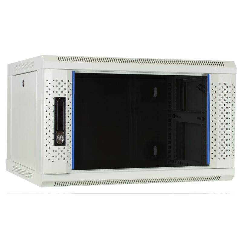 6U witte wand patchkast met glazen voordeur, 450mm diep