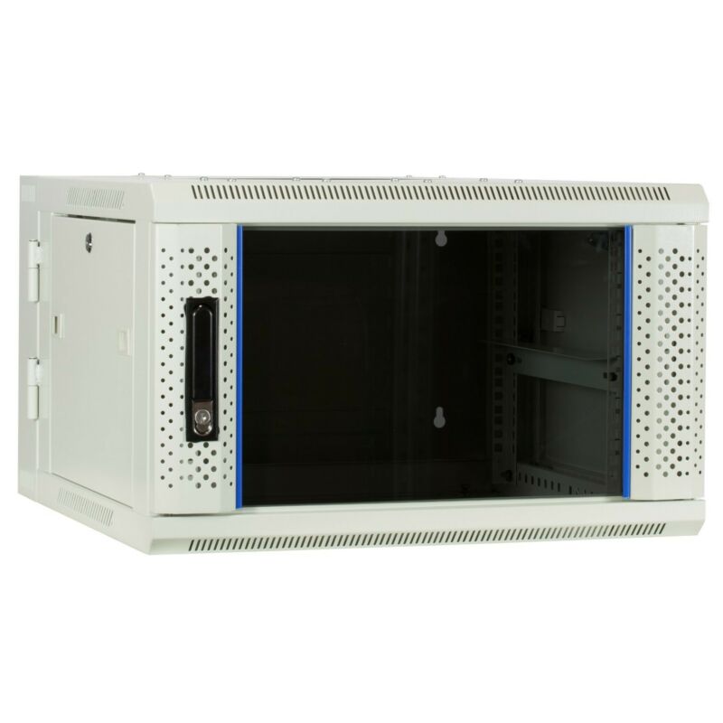 6U witte wand patchkast met glazen voordeur (kantelbaar), 600mm diep