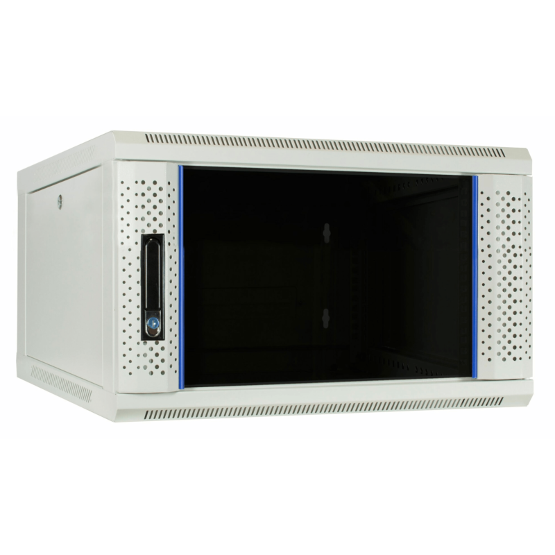 6U witte wand patchkast met glazen voordeur, 600mm diep