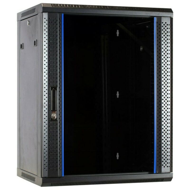15U wand patchkast met glazen voordeur, 600mm diep