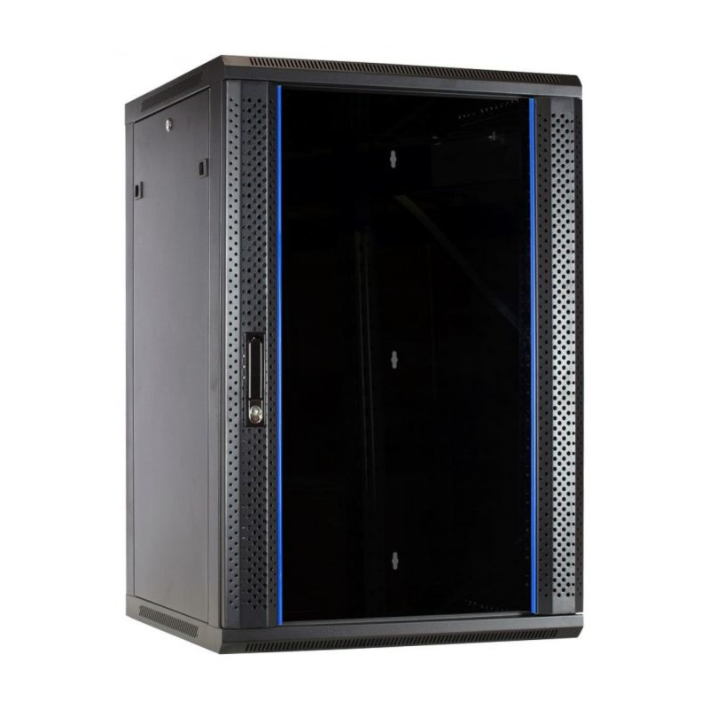 22U wand patchkast met glazen voordeur, 600mm diep