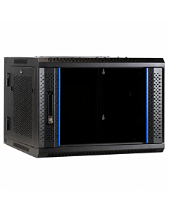6U wand patchkast (kantelbaar) met glazen deur en geperforeerde zijwanden 600mm diep