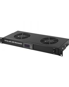 1U 19 inch ventilator set met 2st fan voor patchkasten (thermostaat, 230V)