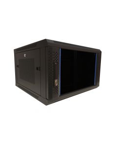 6U wandkast met glazen deur - geperforeerde zijpanelen 600x600x368mm