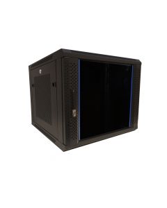 9U wandkast met glazen deur - geperforeerde zijpanelen 600x600x500mm