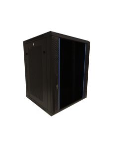15U wandkast met glazen deur - geperforeerde zijpanelen 600x600x770mm (BxDxH)