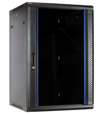 18U wand patchkast met glazen voordeur, 600mm diep