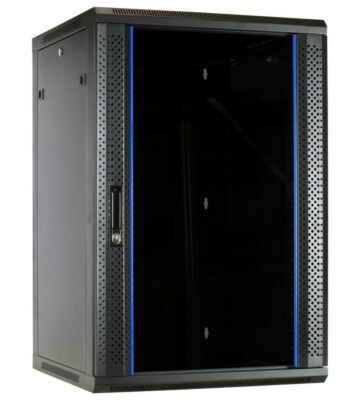 18U wand patchkast met glazen voordeur, 600mm diep