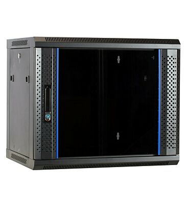 9U wand patchkast met glazen voordeur, 450mm diep