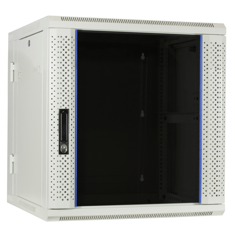 12U witte wand patchkast met glazen voordeur (kantelbaar), 600mm diep