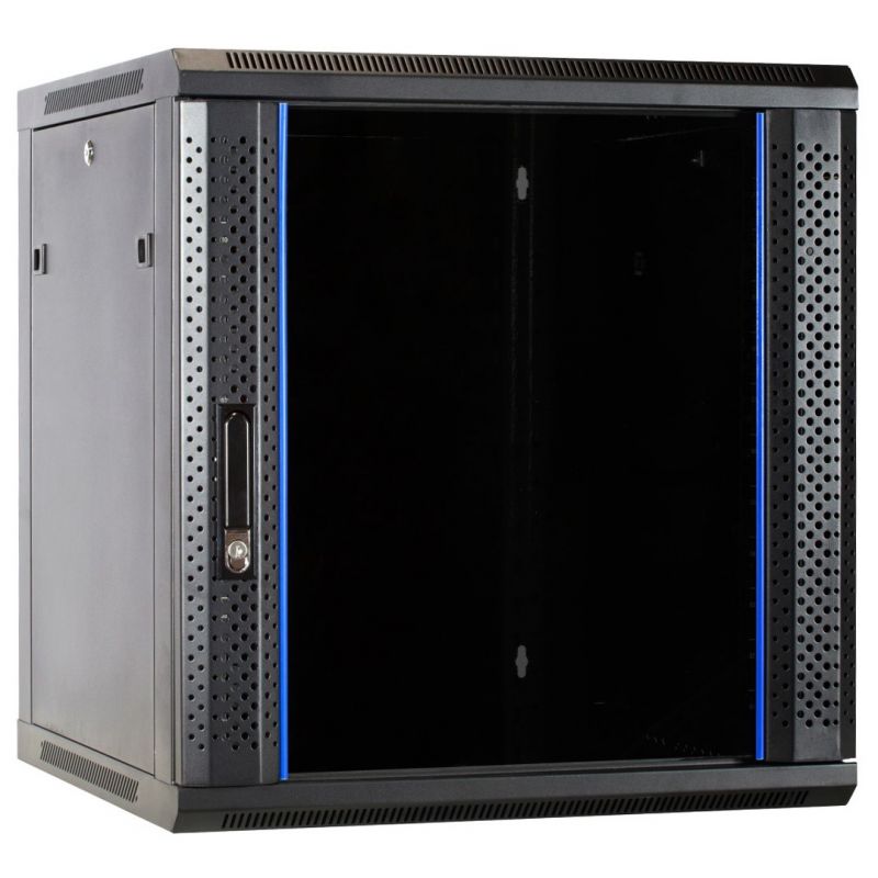 12U wand patchkast met glazen voordeur, 600mm diep