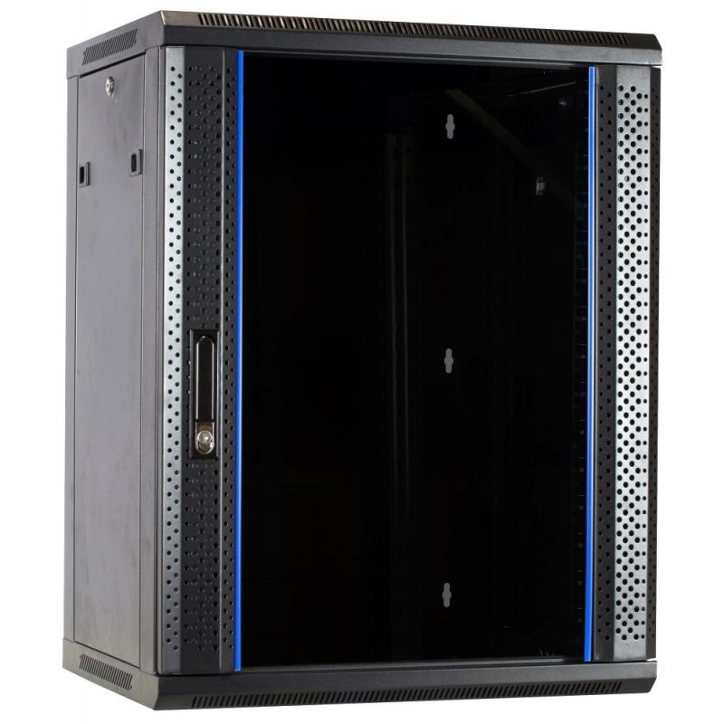15U wand patchkast ongemonteerd met glazen voordeur, 600mm diep