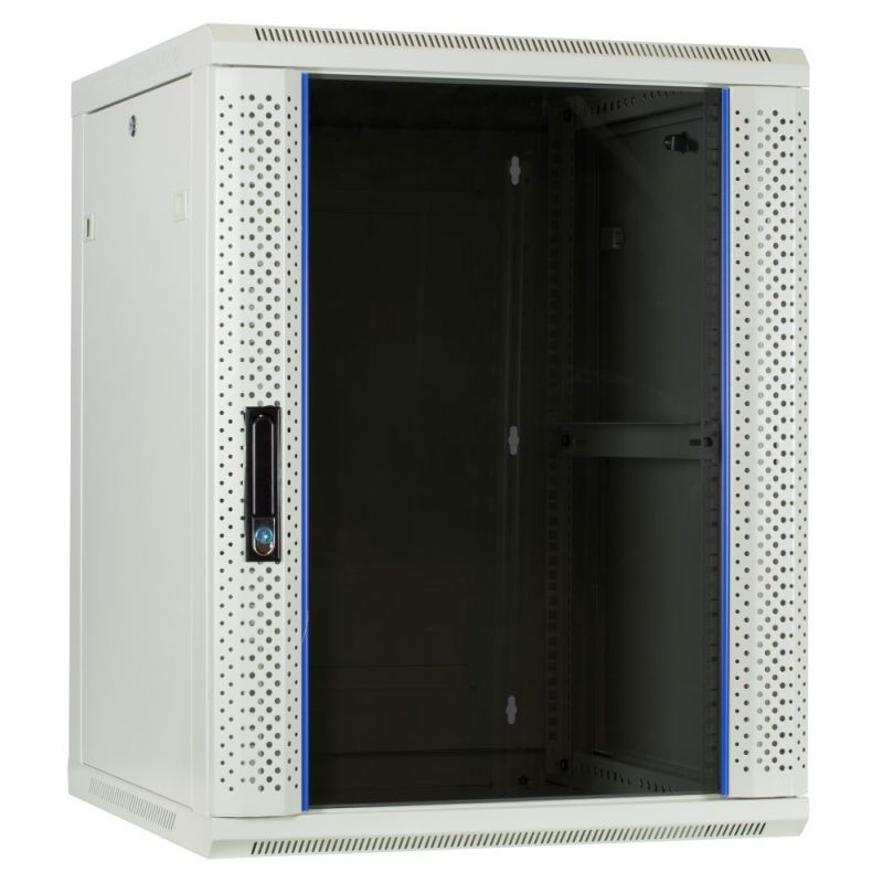 15U witte wand patchkast met glazen voordeur, 600mm diep