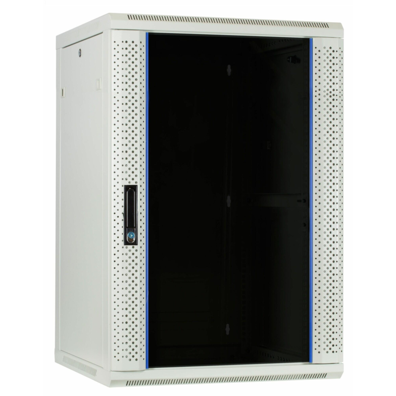 27U witte wand patchkast met glazen voordeur, 600mm diep