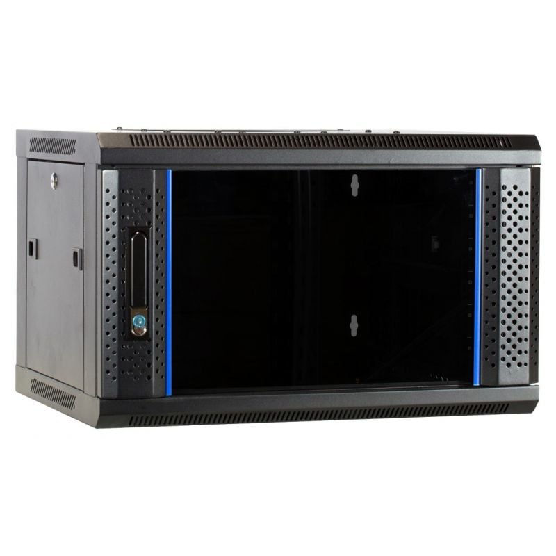 6U wand patchkast ongemonteerd met glazen deur, 450mm diep